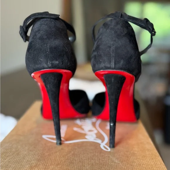 Christian Louboutin Astrids Bride Black Suede Heels - Picture 7 of 14